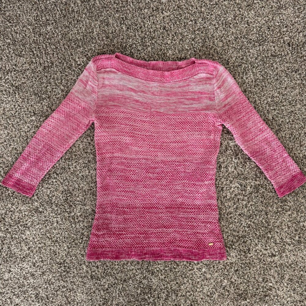 Tommy Hilfiger Pink Knit Boatneck Sweater Cotton Viscose 3/4 Sleeve XS